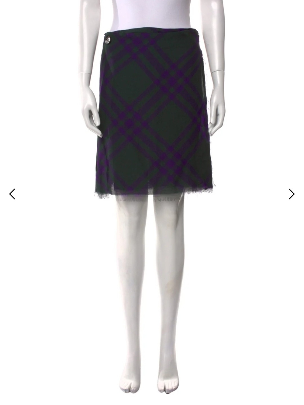 Burberry Daniel Lee Dark Green and Purple Silk Knee Length Plaid Mini Skirt XS